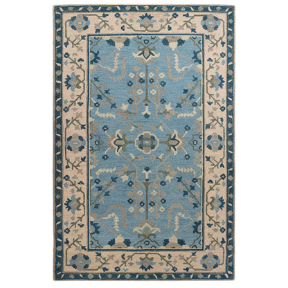 Blue and Beige Hand Tufted Carpet 5'X8'