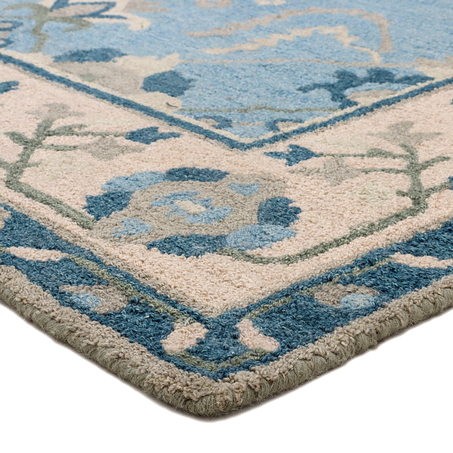 Blue and Beige Hand Tufted Carpet 5'X8'