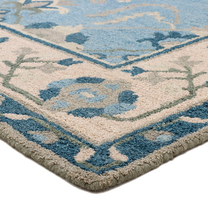 Blue and Beige Hand Tufted Carpet 5'X8'