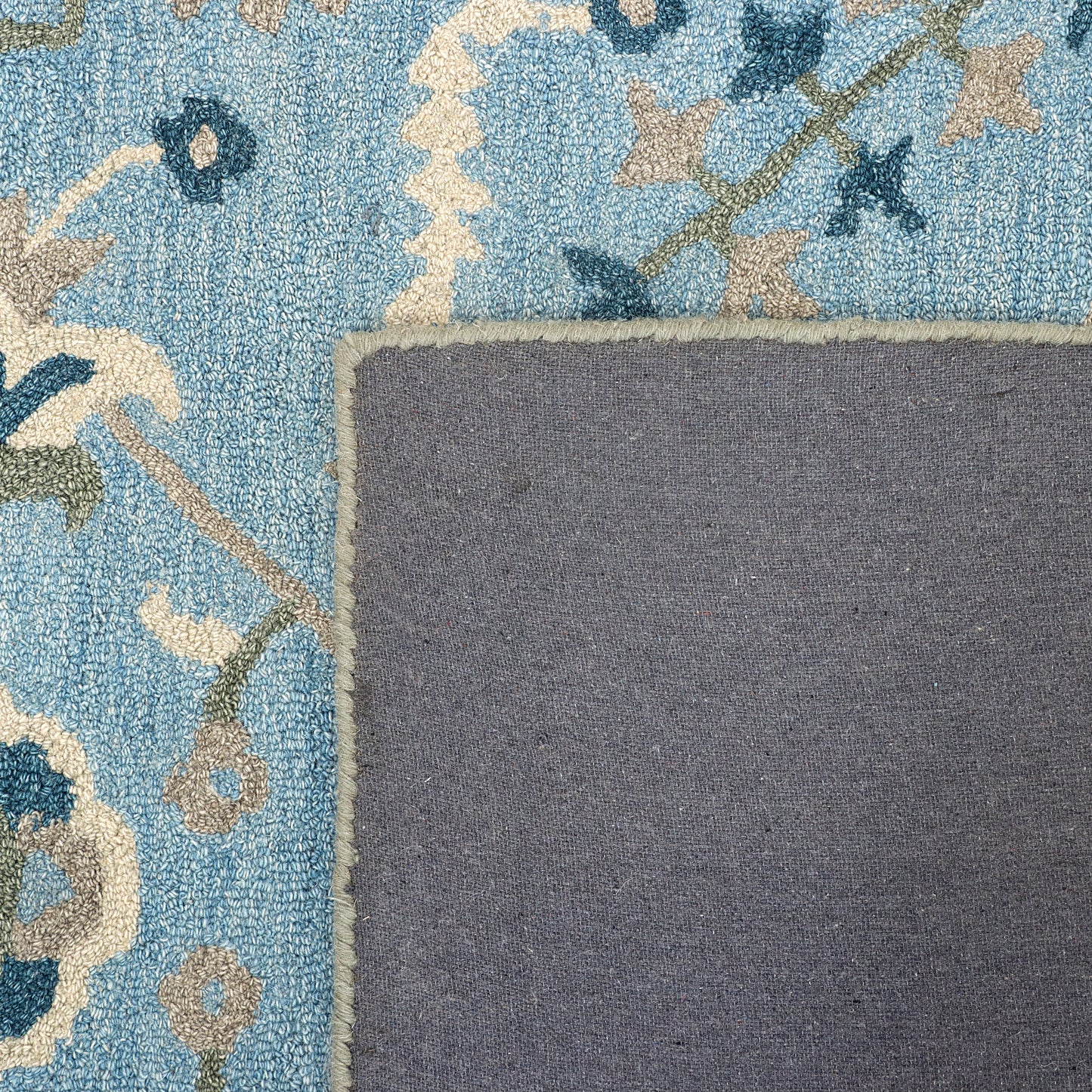 Blue and Beige Hand Tufted Carpet 5'X8'
