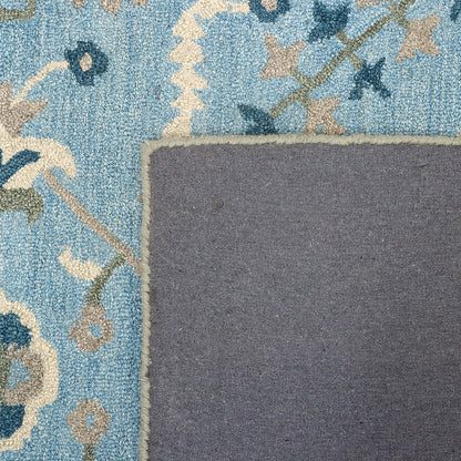 Blue and Beige Hand Tufted Carpet 5'X8'