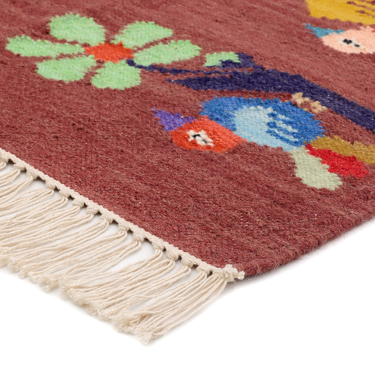 Birds & Floral Hand Woven Kilim 2.5'x4.5'