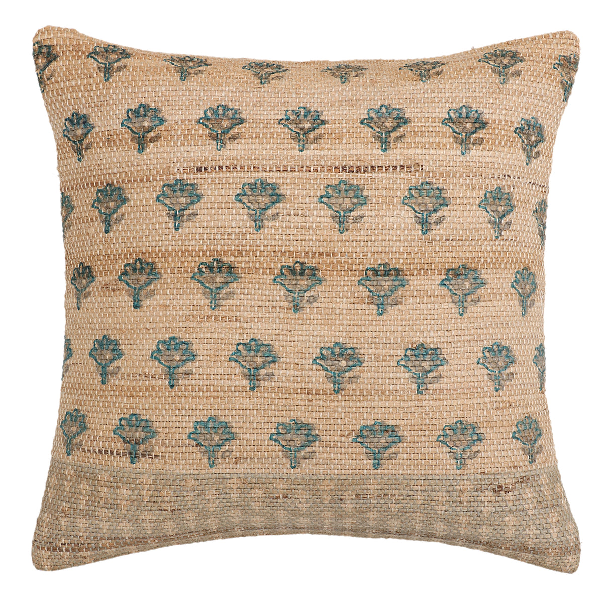 Natural Jute Floral Print Cushion Cover