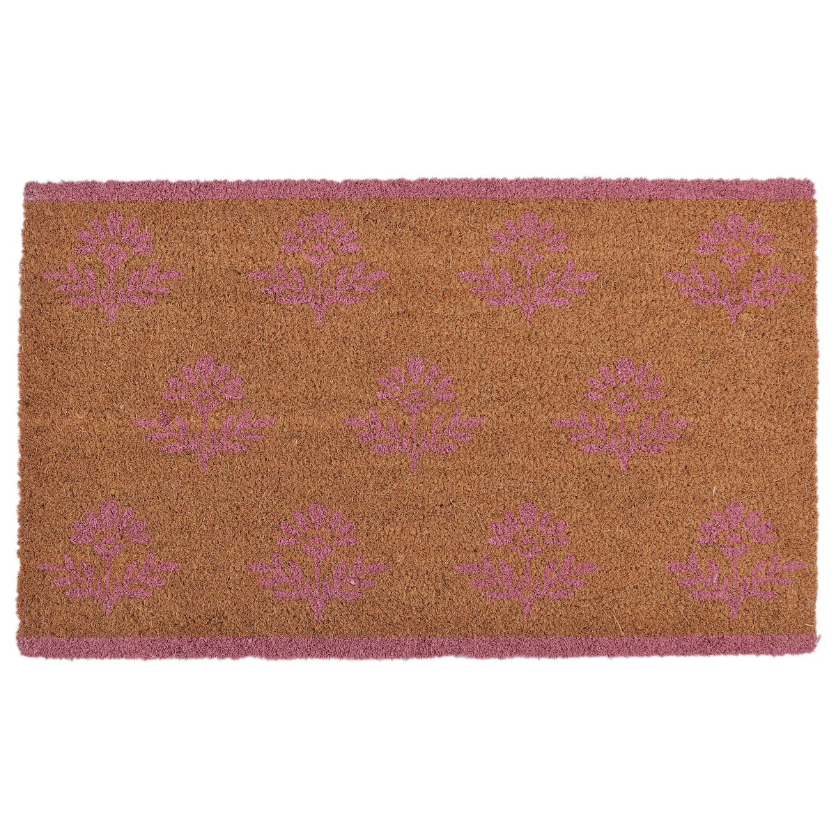 Pink Floral Natural Coir Doormat