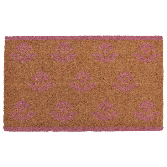 Pink Floral Natural Coir Doormat