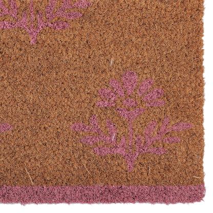 Pink Floral Natural Coir Doormat