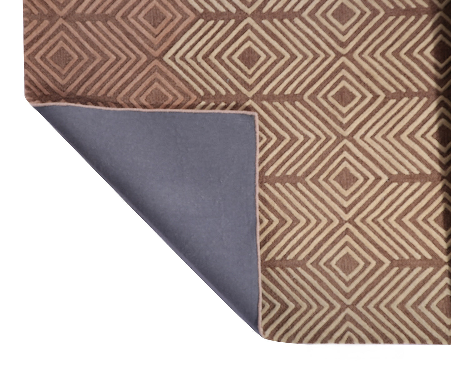 Brown and Beige Hand Tufted Geometric Wool Rug - 5'x8'