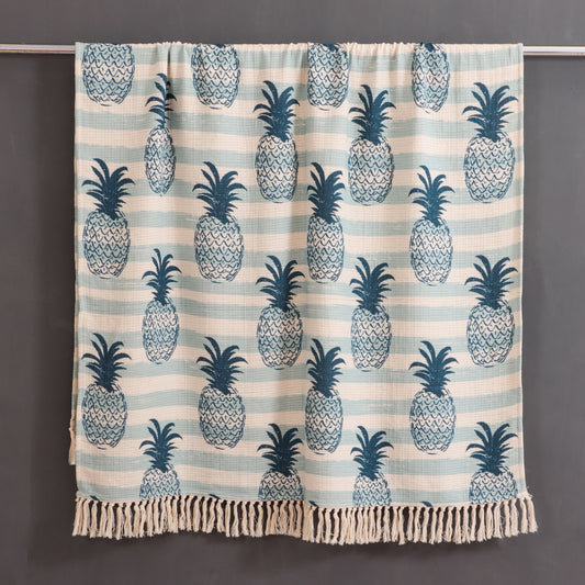 Blue Pineapple Print Throw