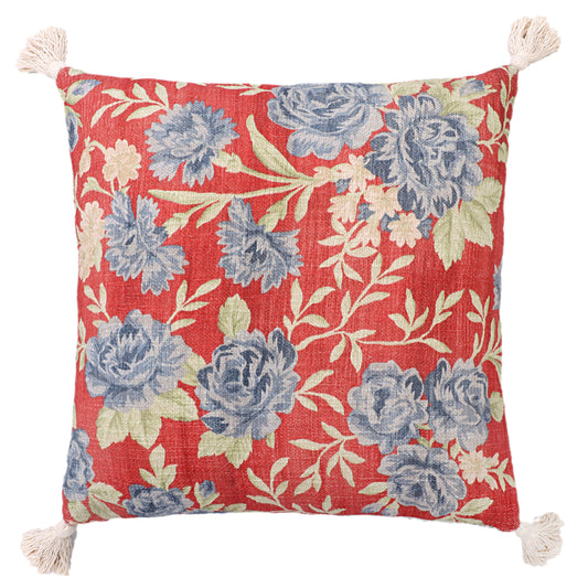 Red Floral Print Cushion Cover
