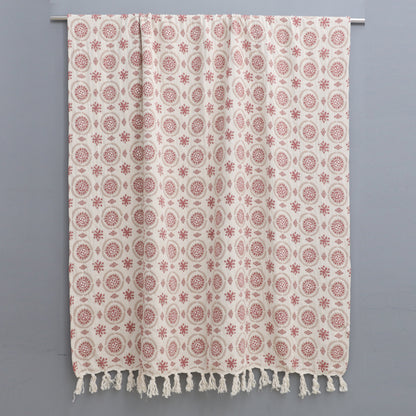 Red & Natural Reversible Cotton Jacquard Throw