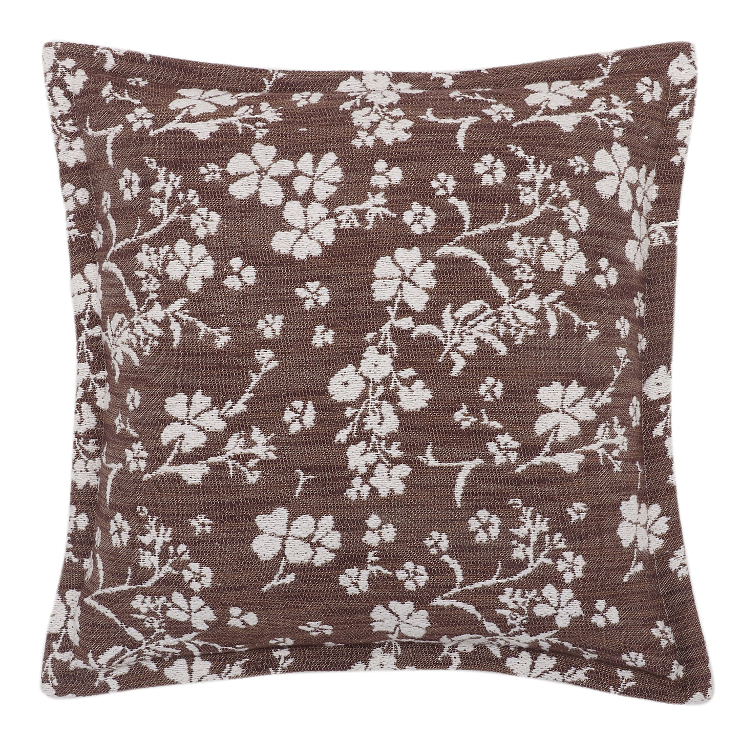 Brown Floral Jacquard Cushion Cover