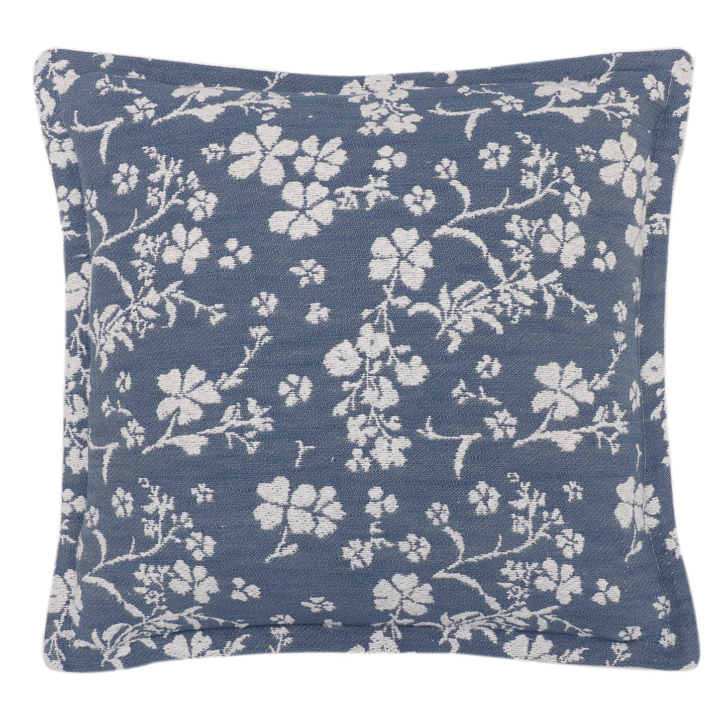 Blue Floral Jacquard Cushion Cover