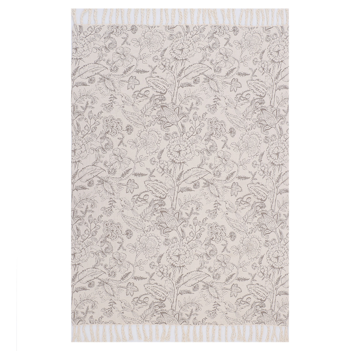 Reversible Botanical Print Fringe Throw