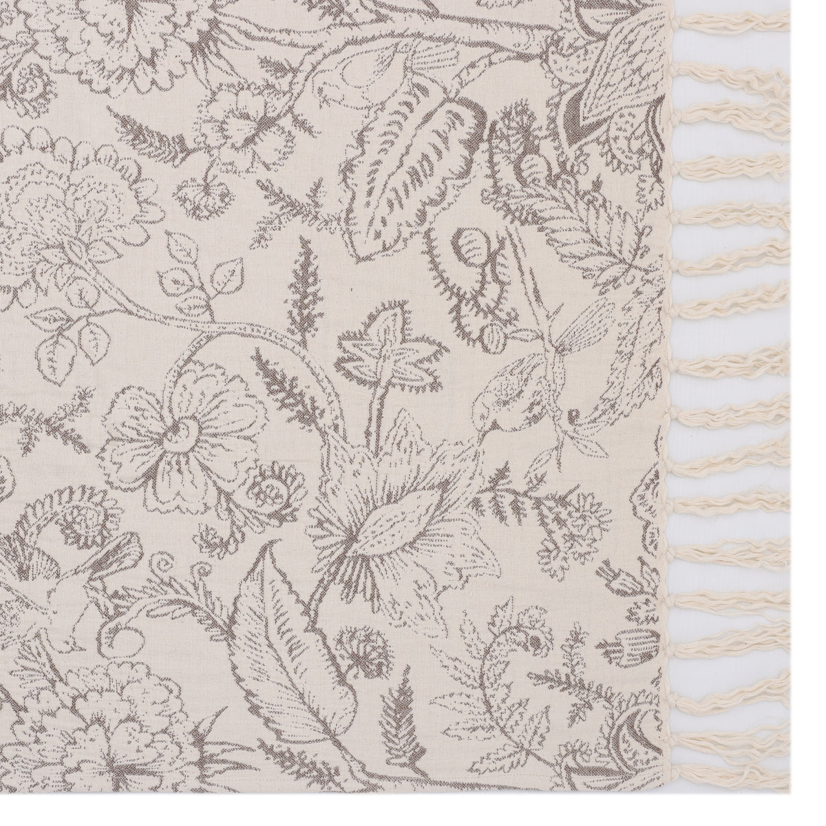 Reversible Botanical Print Fringe Throw