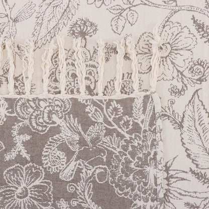 Reversible Botanical Print Fringe Throw