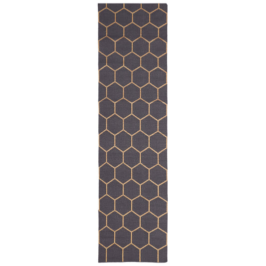 Blue Hexagon Hand Woven Cotton Runner - 2.5'x10'