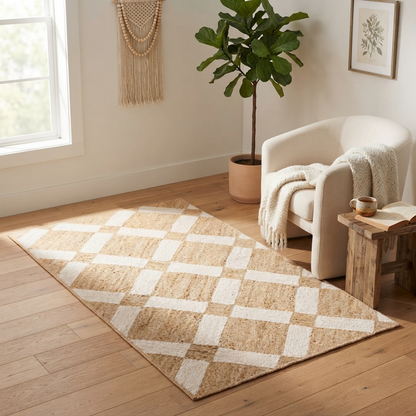 Cottage Grid Natural Jute Rug