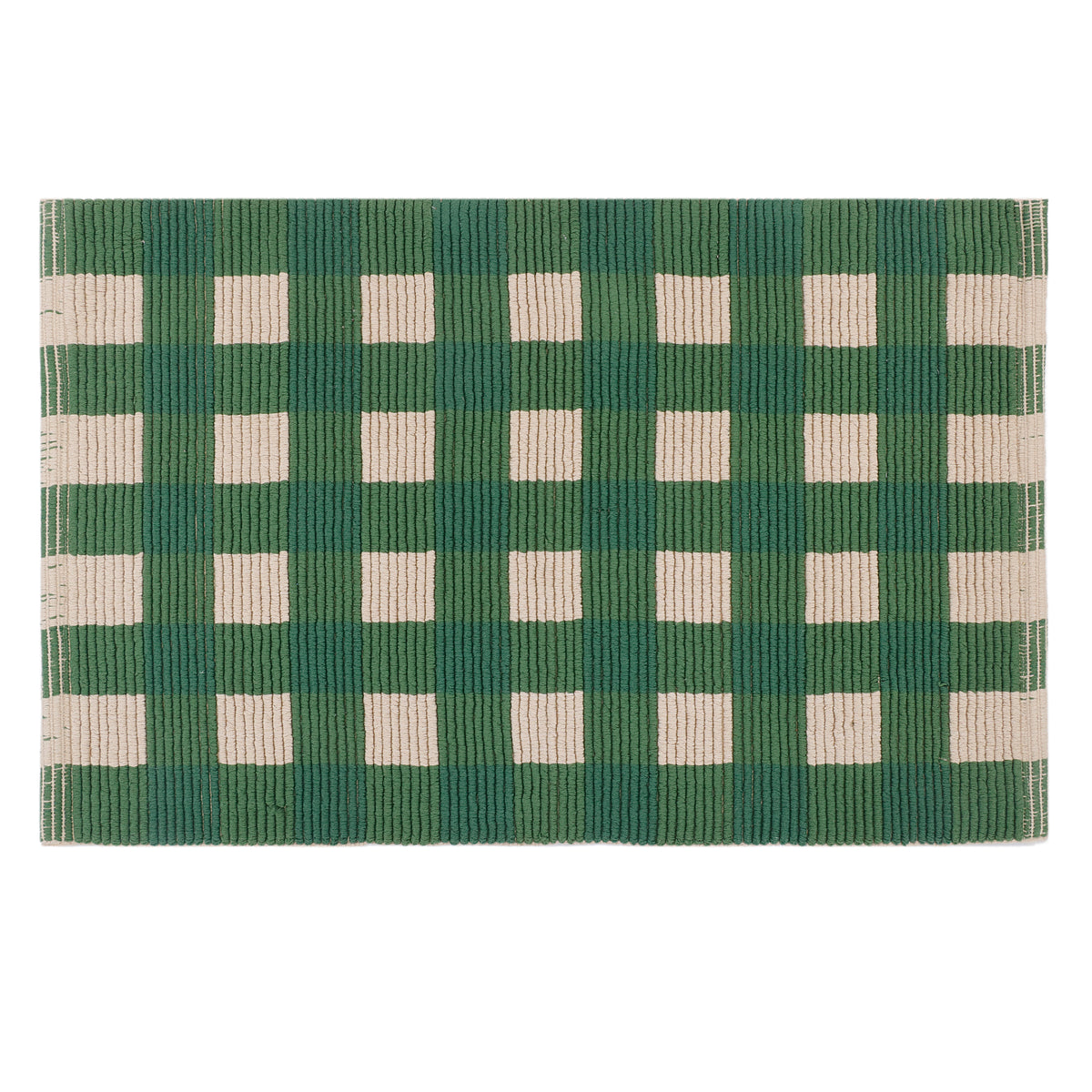 Green Checkered Cotton Bathmat