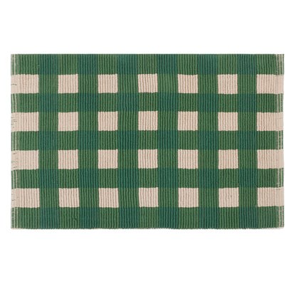 Green Checkered Cotton Bathmat