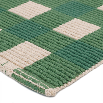 Green Checkered Cotton Bathmat
