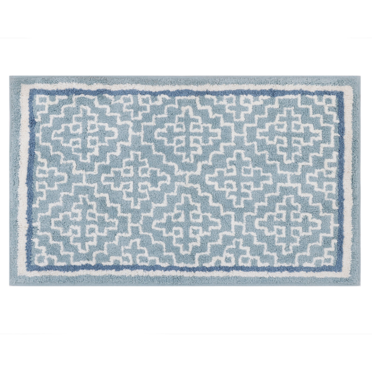 Blue & White Geometric Cotton Bathmat