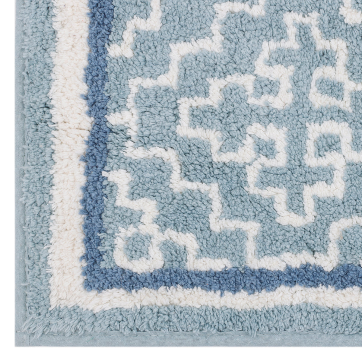 Blue & White Geometric Cotton Bathmat