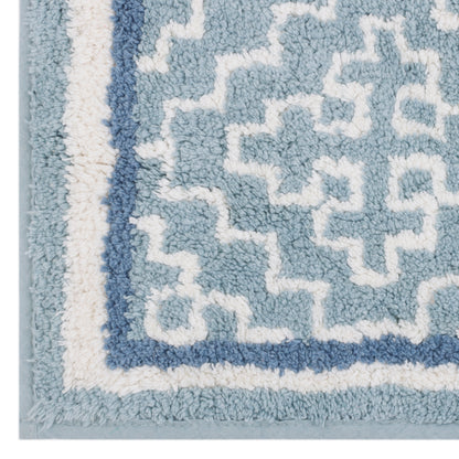 Blue & White Geometric Cotton Bathmat