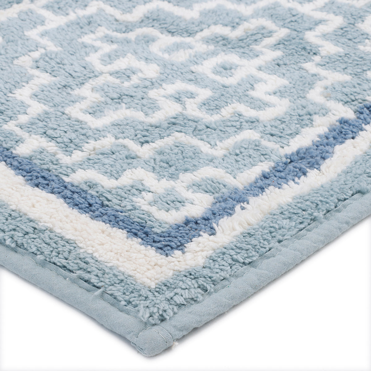 Blue & White Geometric Cotton Bathmat