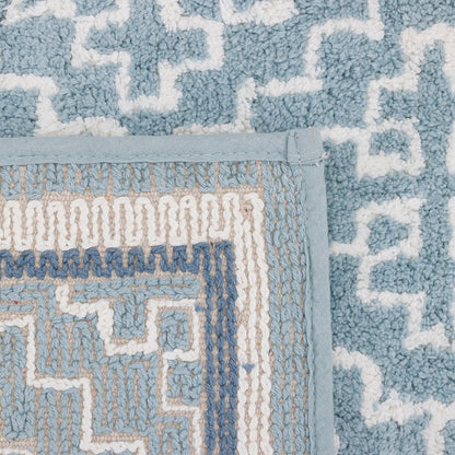 Blue & White Geometric Cotton Bathmat