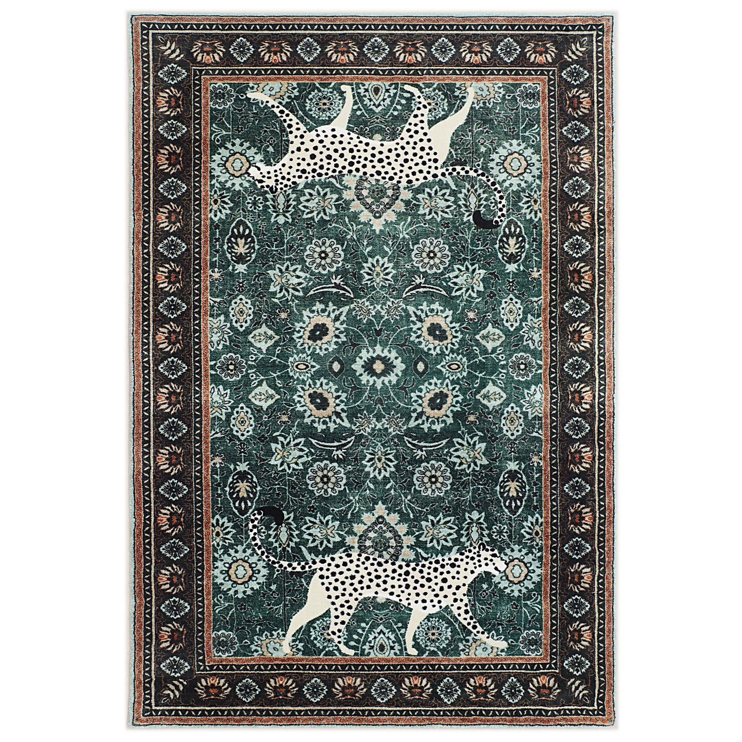 EMERALD GREEN LEOPARD PRINT RUG