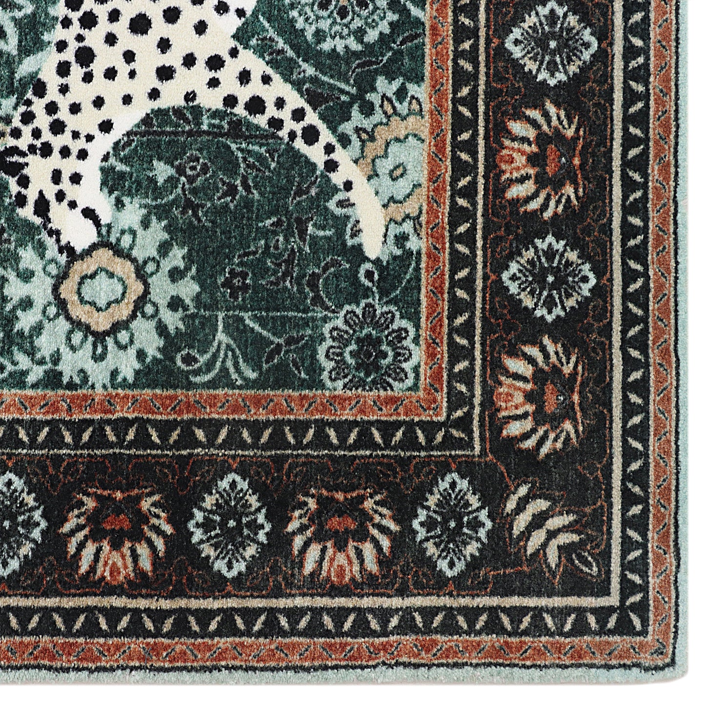 EMERALD GREEN LEOPARD PRINT RUG