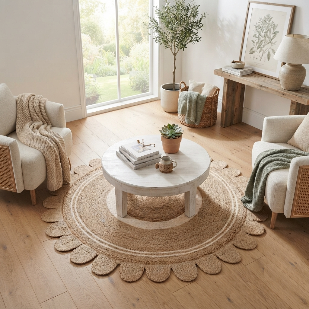 Scallop Round Jute Rug