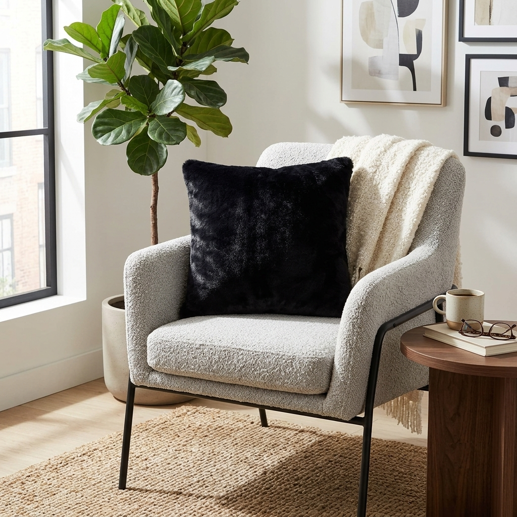 Black Faux Fur Cushion Cover