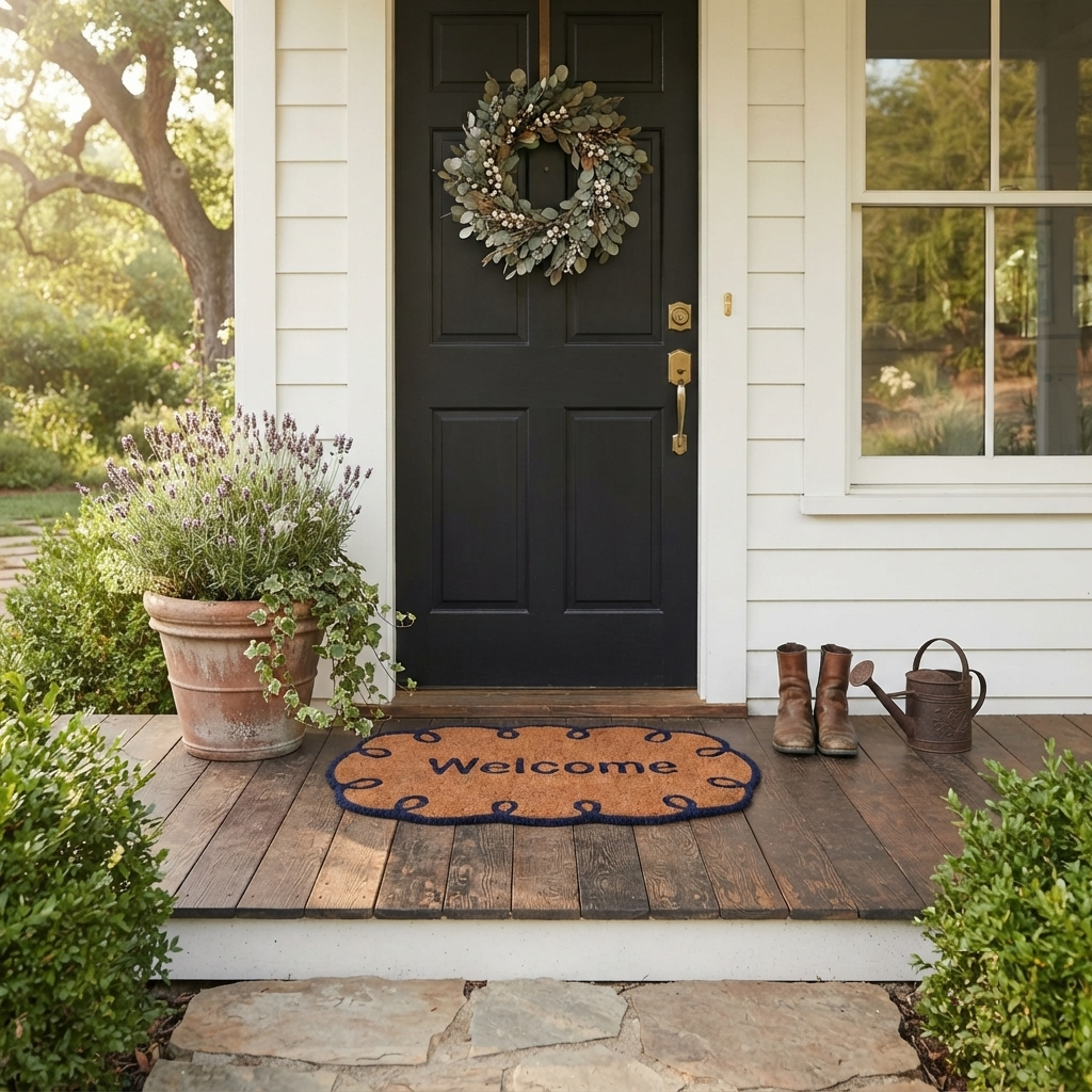 Blue Scalloped Welcome Coir Doormat