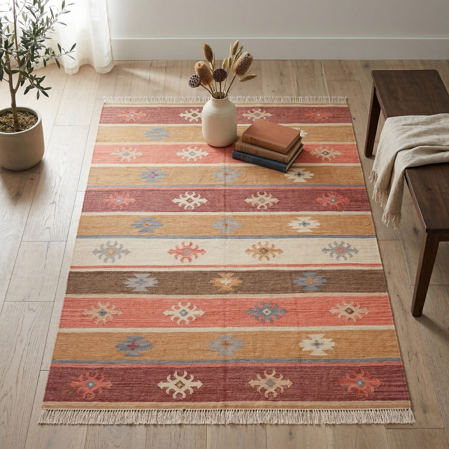 Multicolor Hand Woven Wool Rug - 6'x9'