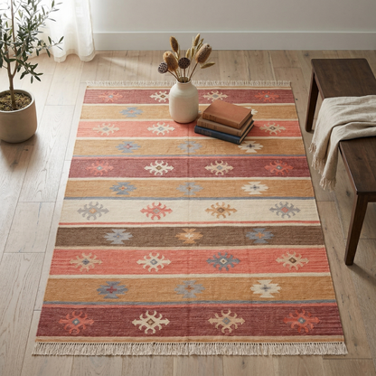 Multicolor Hand Woven Wool Rug - 6'x9'